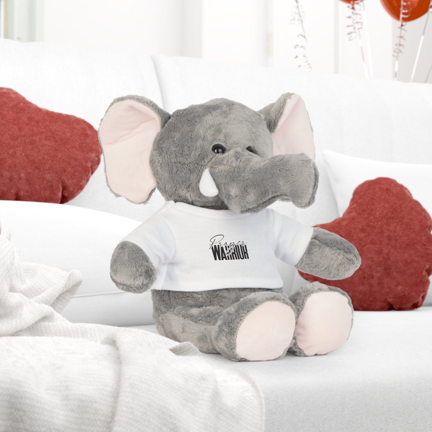 "Prayer Warrior Plush Toys: Bear, Bunny, Elephant & Sheep with Faith-Inspired T-Shirts"