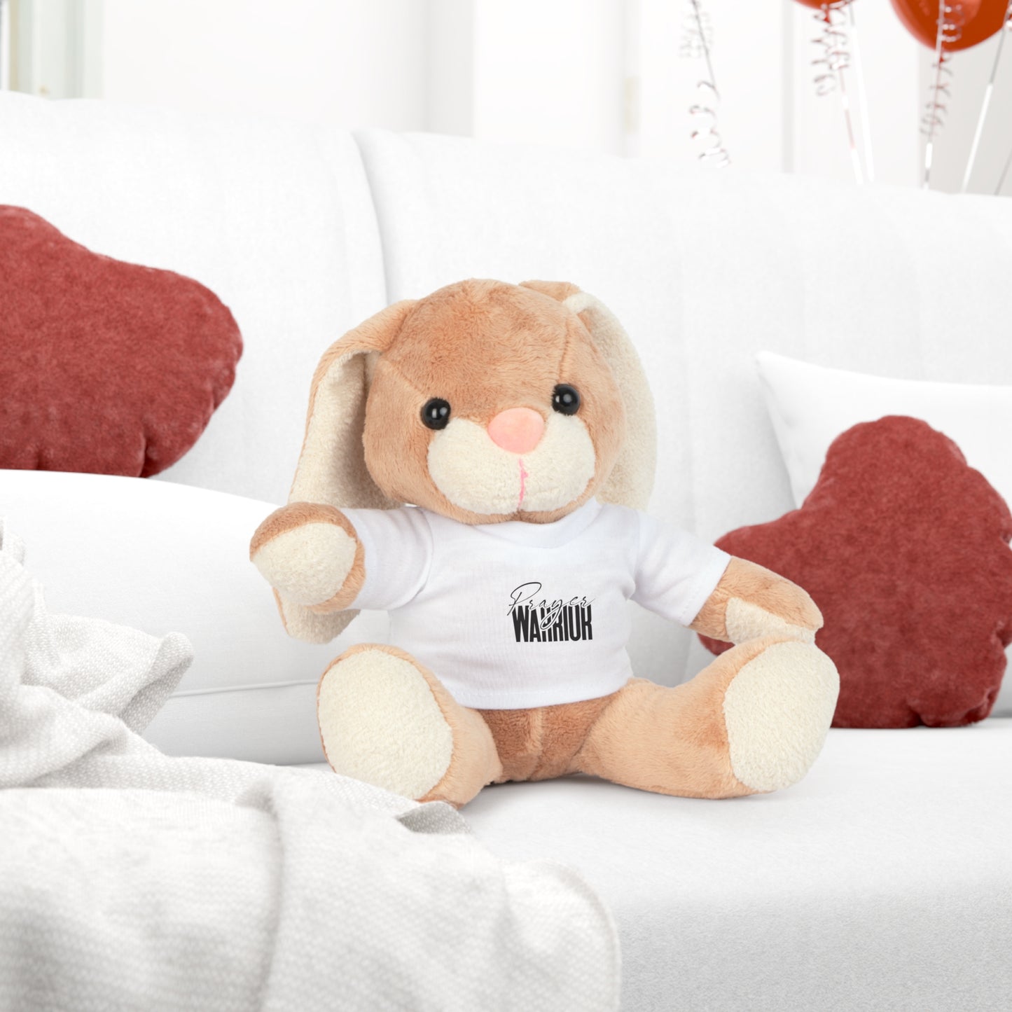 "Prayer Warrior Plush Toys: Bear, Bunny, Elephant & Sheep with Faith-Inspired T-Shirts"