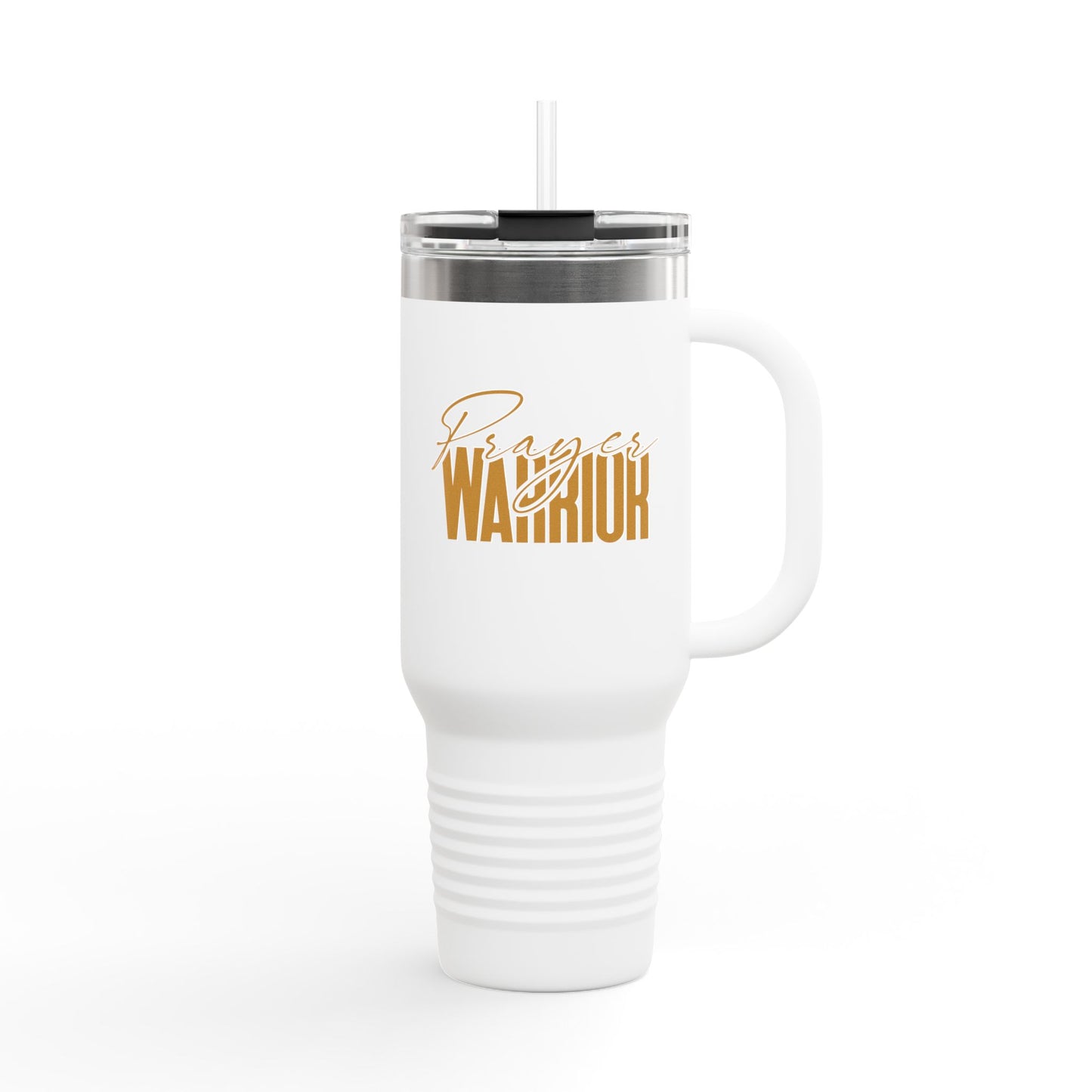 "40oz Insulated Travel Mug with Handle - Prayer Warrior Design, Keeps Drinks Hot or Cold, Perfect for Travel and Everyday Use"