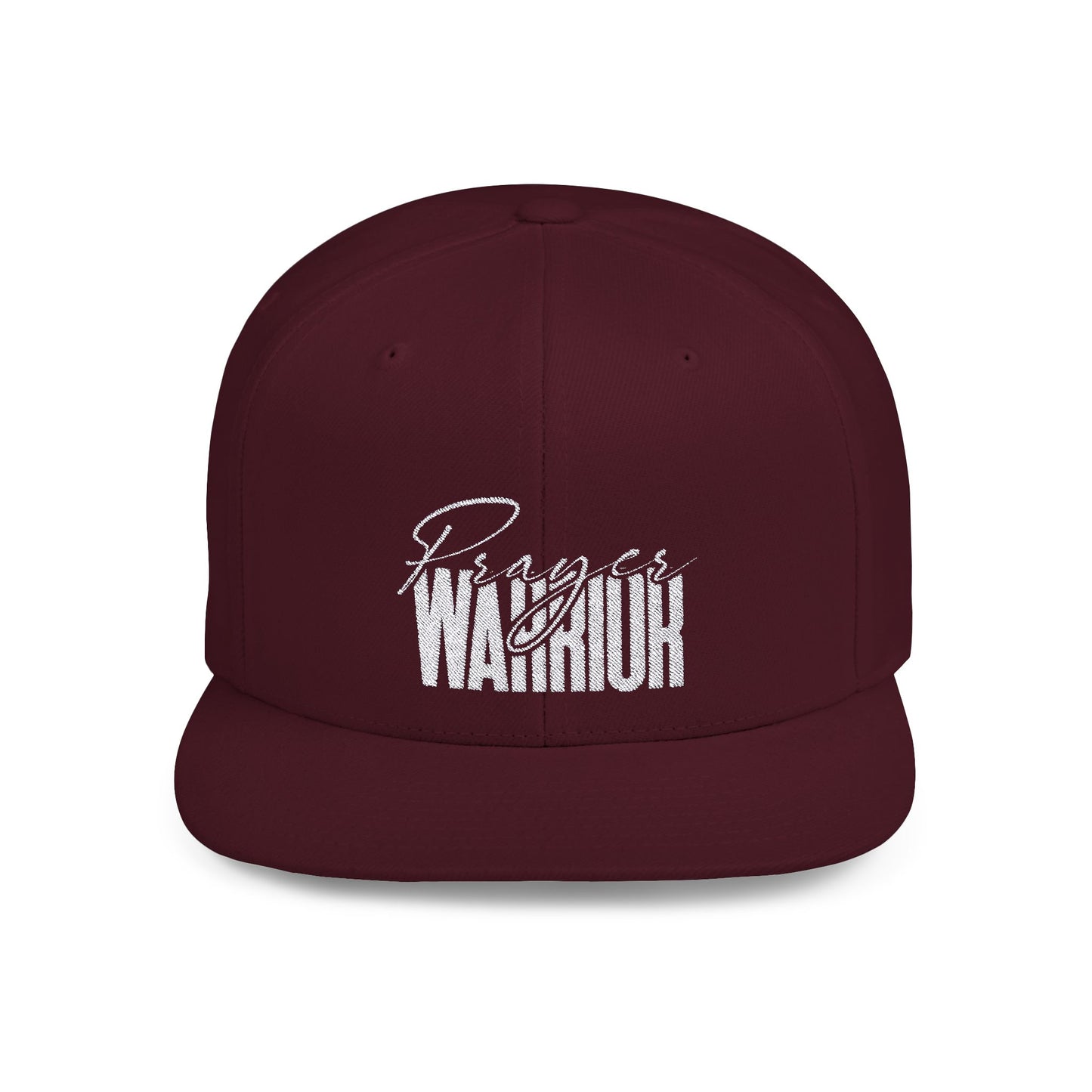 "Bold and stylish flat bill snapback featuring a 'Prayer Warrior' design. Perfect for showcasing your faith with confidence and style."