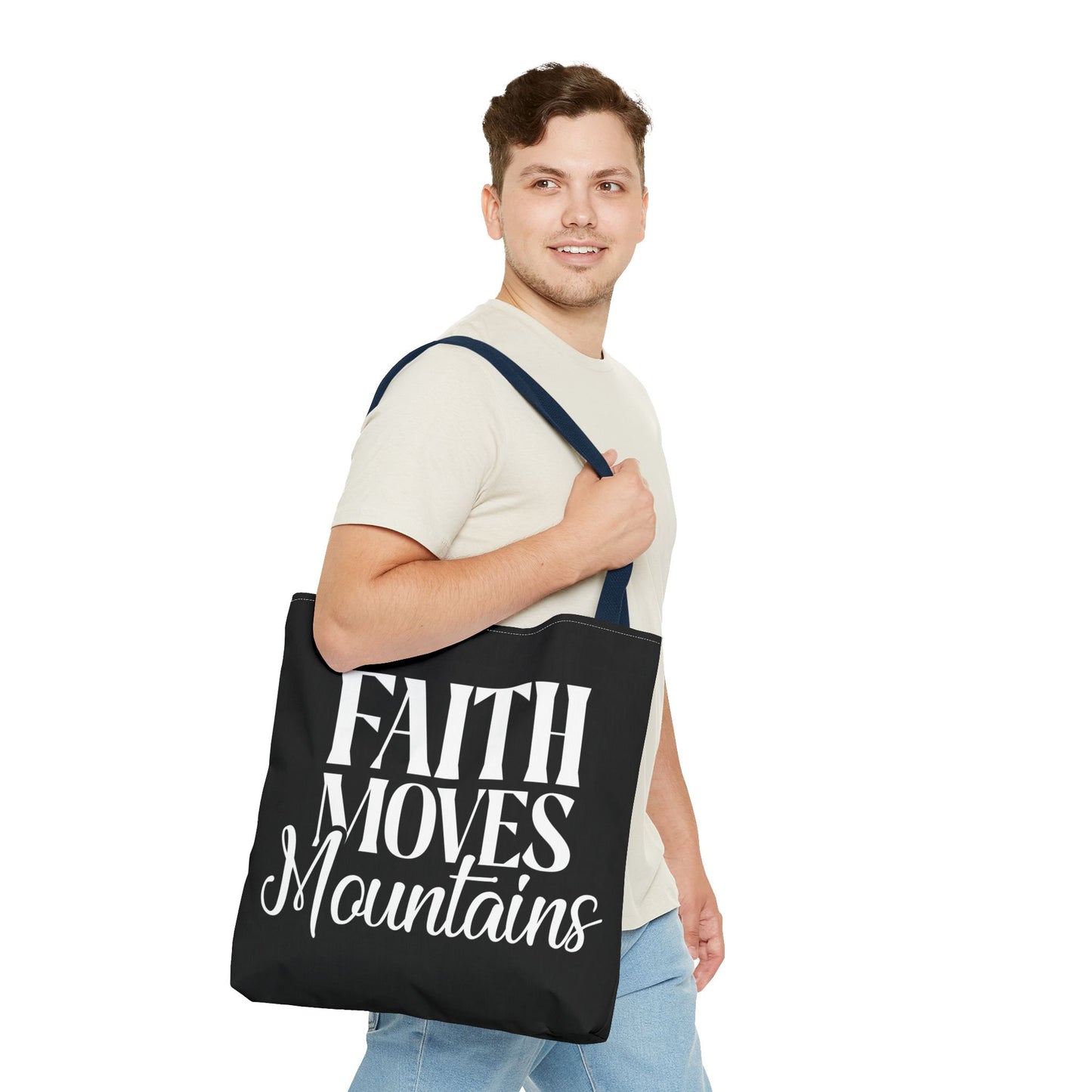 "Faith Moves Mountains Tote Bag - 18” All Over Print"