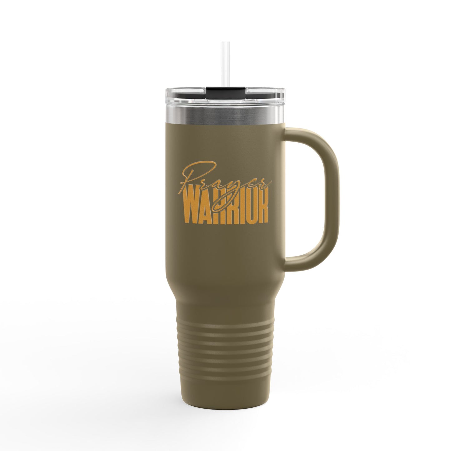 "40oz Insulated Travel Mug with Handle - Prayer Warrior Design, Keeps Drinks Hot or Cold, Perfect for Travel and Everyday Use"