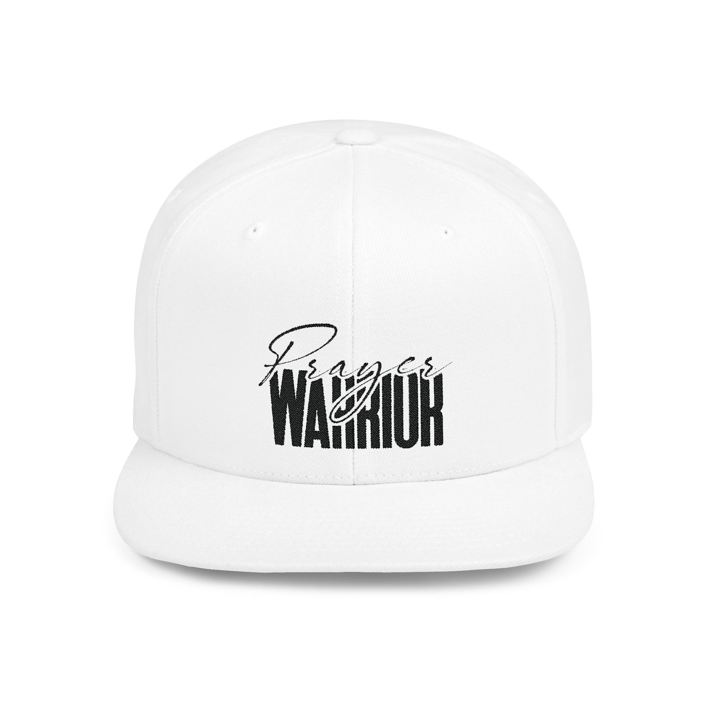 "Bold and stylish flat bill snapback featuring a 'Prayer Warrior' design. Perfect for showcasing your faith with confidence and style."