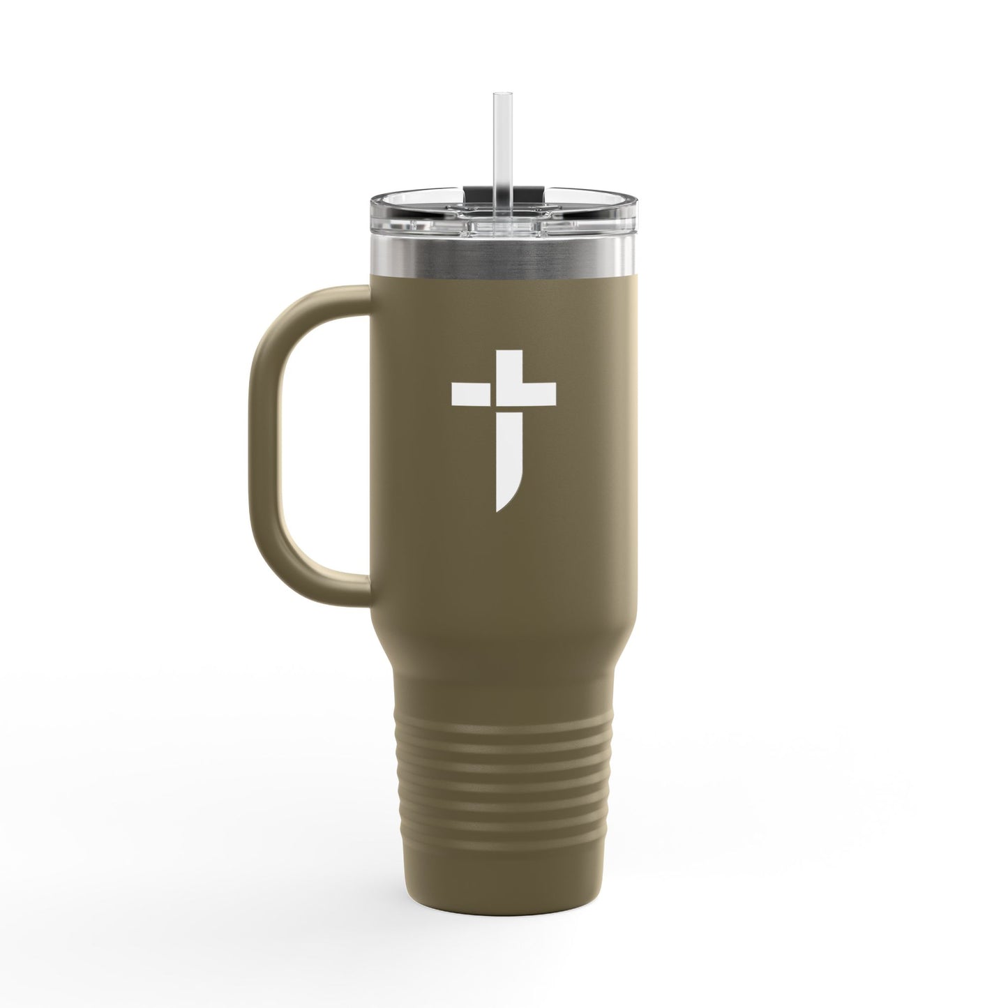 "40oz Insulated Travel Mug with Handle - Prayer Warrior Design, Keeps Drinks Hot or Cold, Perfect for Travel and Everyday Use"