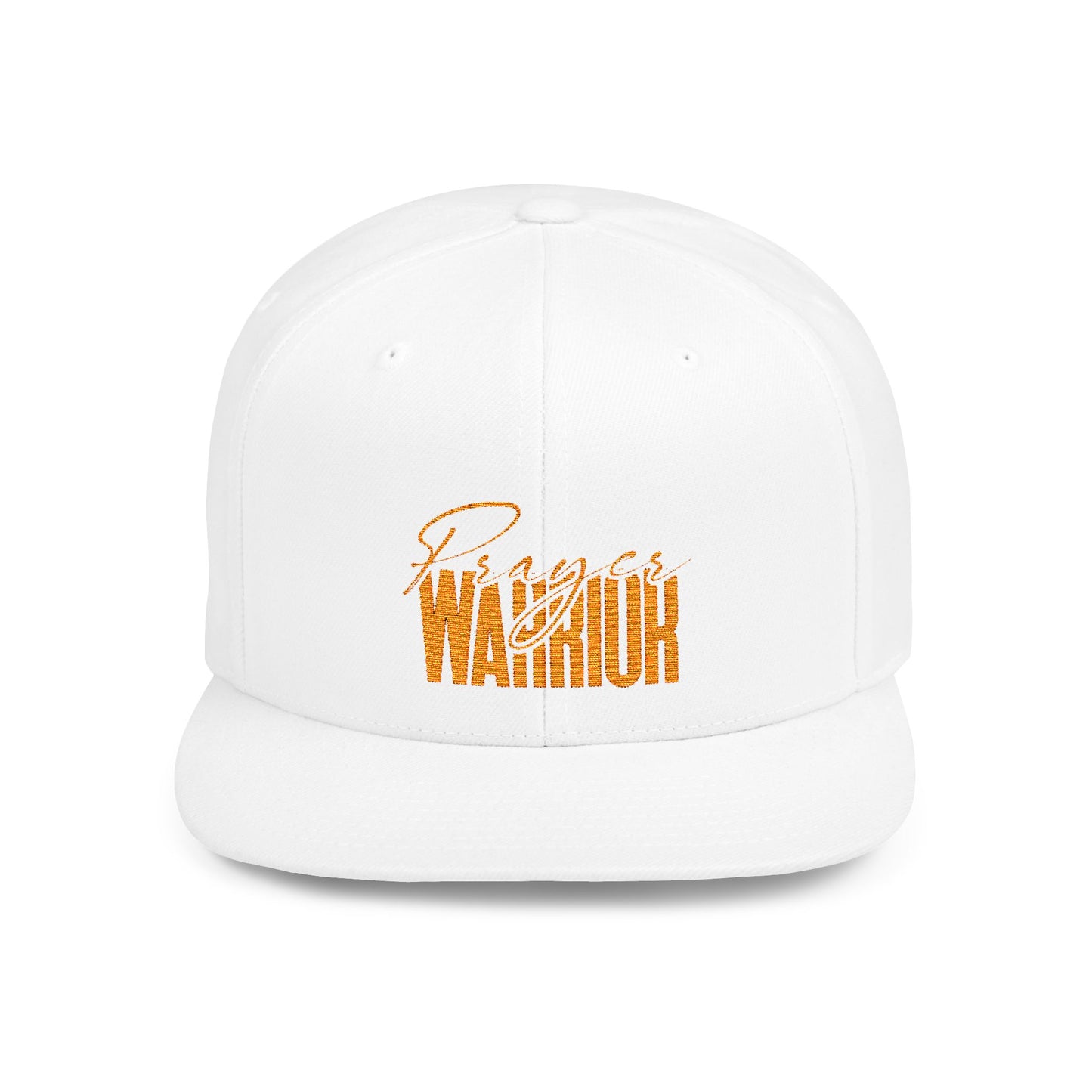 "Bold and stylish flat bill snapback featuring a 'Prayer Warrior' design. Perfect for showcasing your faith with confidence and style."